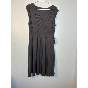 Garnet Hill Cross Front Soft Knit Grey Sleeveless Midi Dress Size M Minimalist